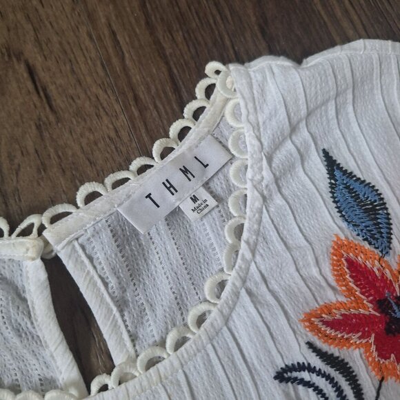 💙 THML Boho Prairie Style Embroidered Lightweight Short Sleeve Cotton Blouse - Picture 6 of 9